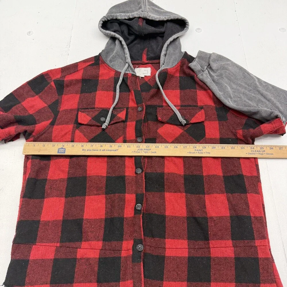 Oli & Hali Jacket Womens Small Red Plaid Flannel Hooded Button Front Layered